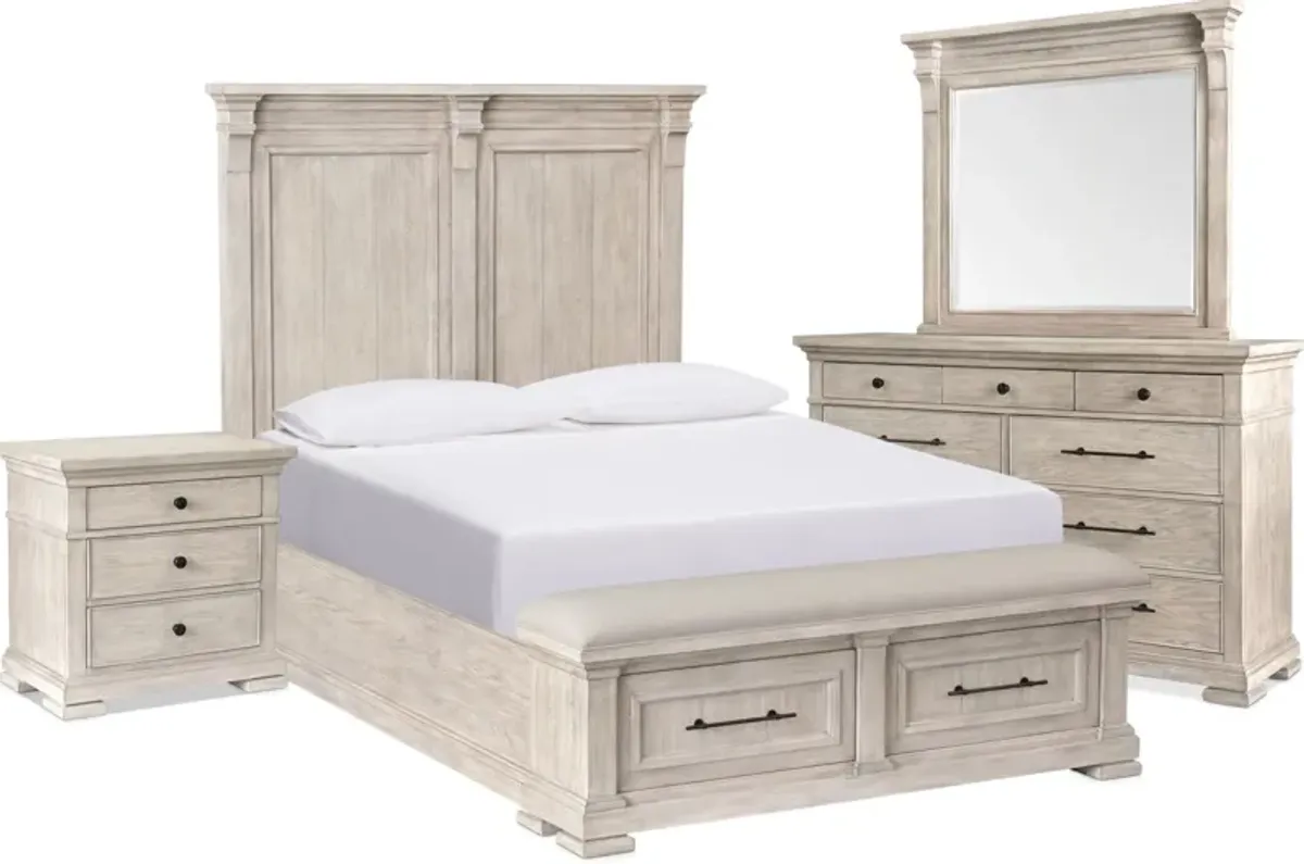 Asheville 6-Piece King Storage Bedroom Set with Dresser, Mirror, and Nightstand with USB Charging -