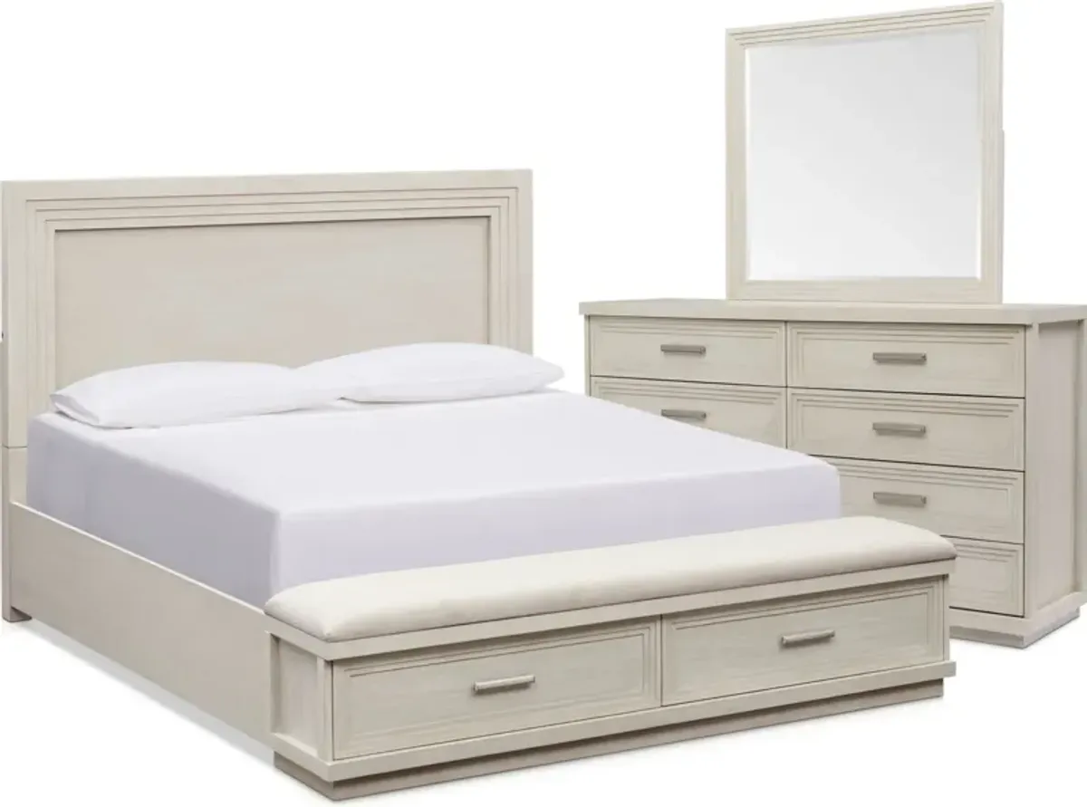 Arielle 5-Piece Queen Bedroom Set with Storage Bed, Dresser and Mirror - Parchment