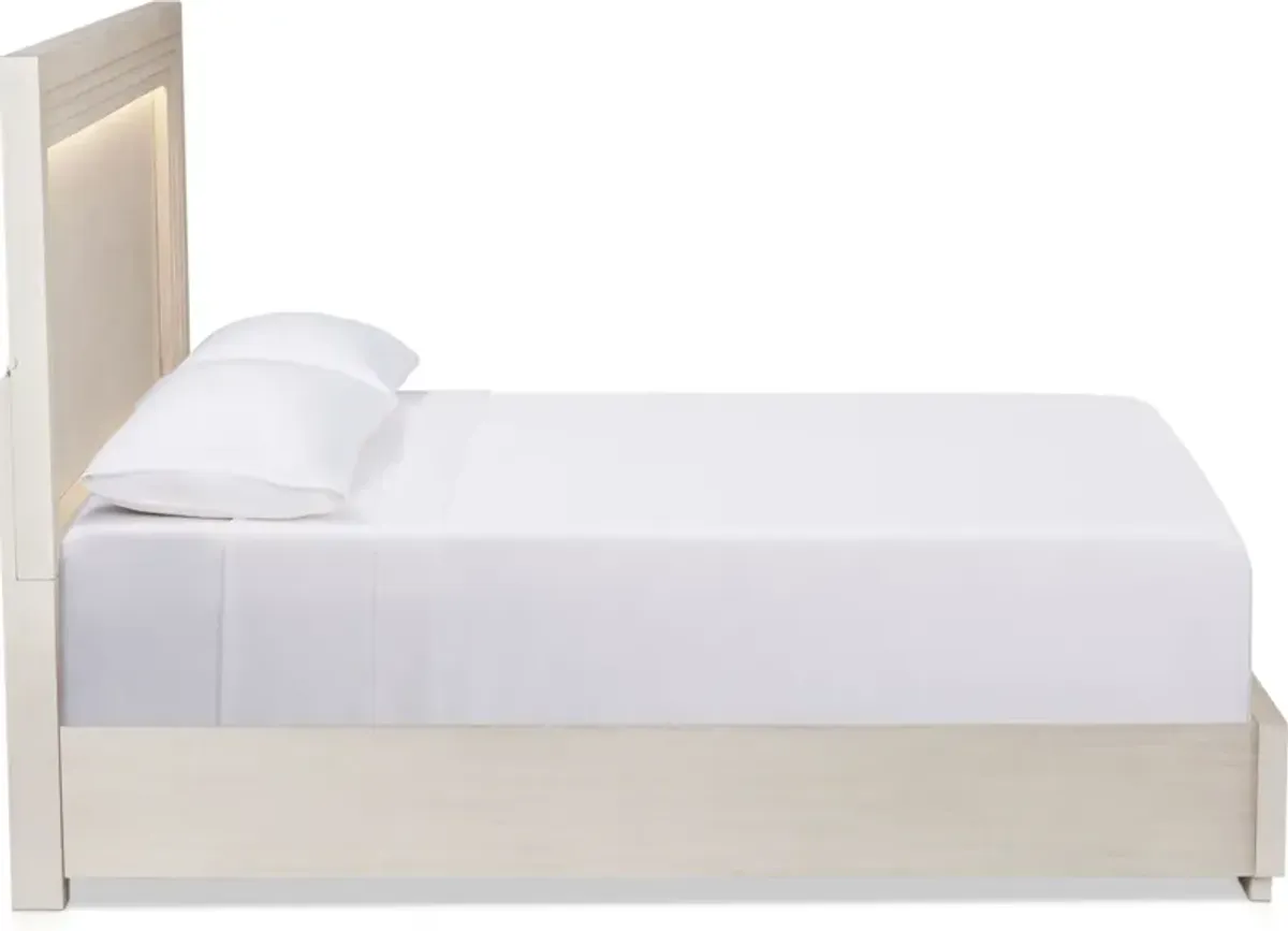 Arielle 6-Piece King Bedroom Set with Panel Bed, Charging Nightstand, Dresser and Mirror - Parchment