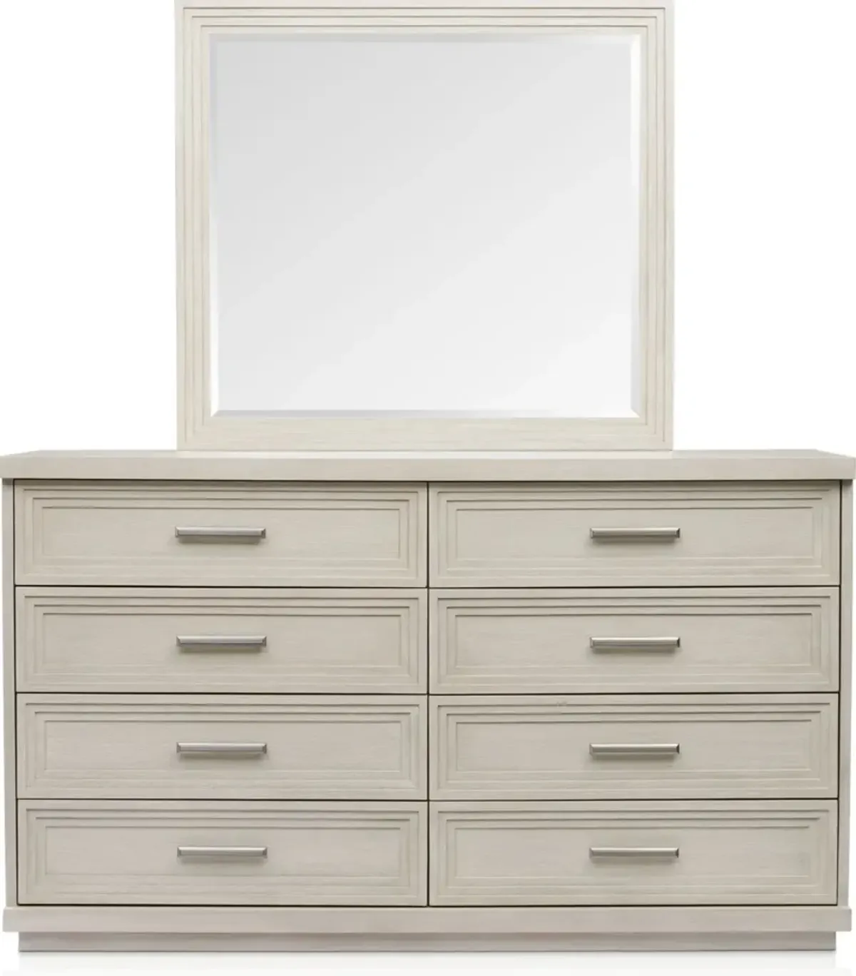 Arielle 6-Piece King Bedroom Set with Panel Bed, Charging Nightstand, Dresser and Mirror - Parchment