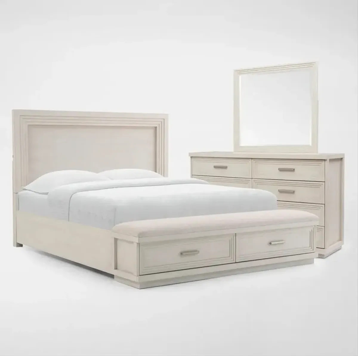 Arielle 5-Piece King Bedroom Set with Storage Bed, Dresser and Mirror - Parchment