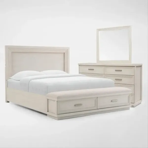Arielle 5-Piece King Bedroom Set with Storage Bed, Dresser and Mirror - Parchment