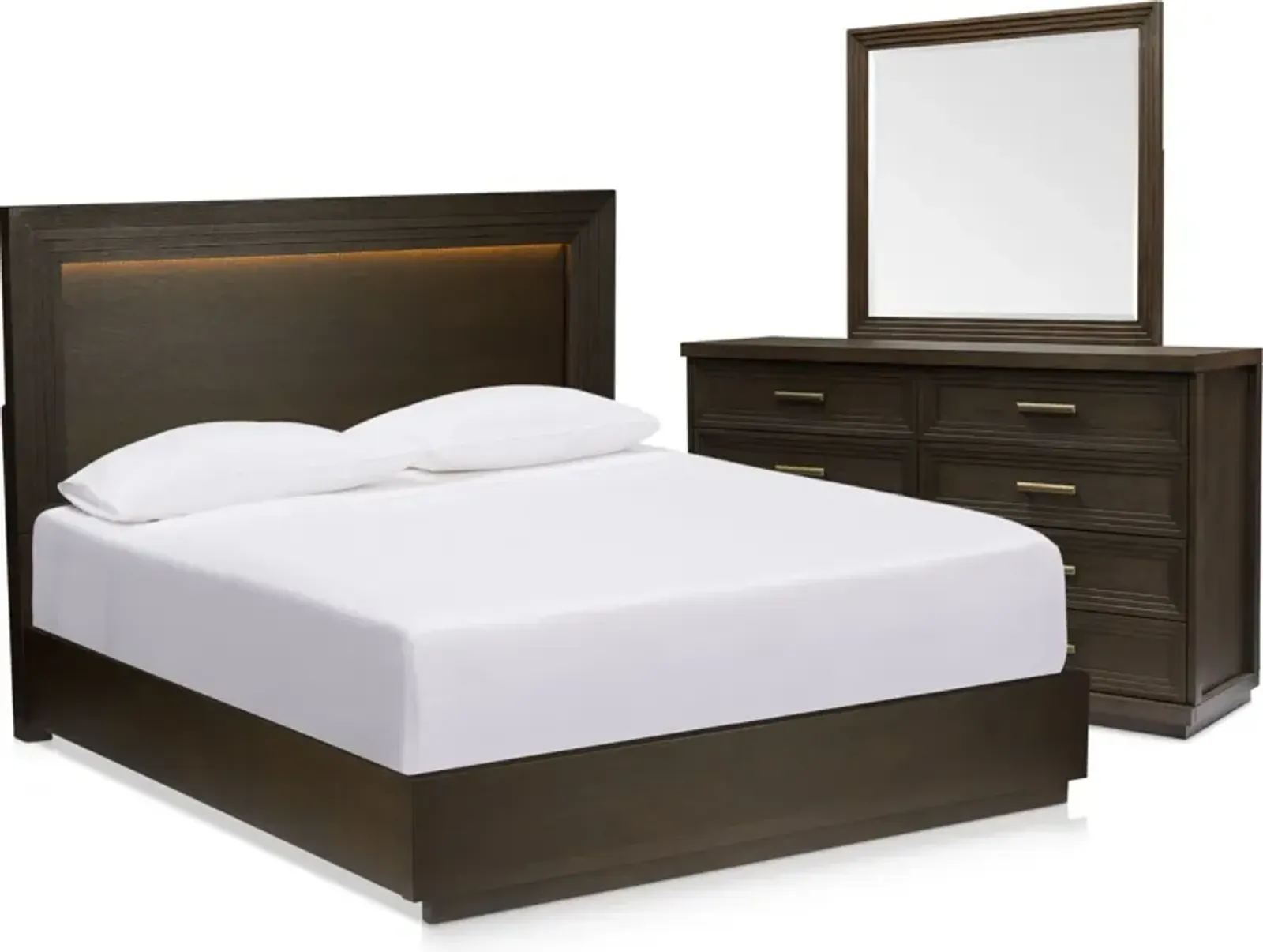 Arielle 5-Piece Queen Bedroom Set with Panel Bed, Dresser and Mirror - Tabacco