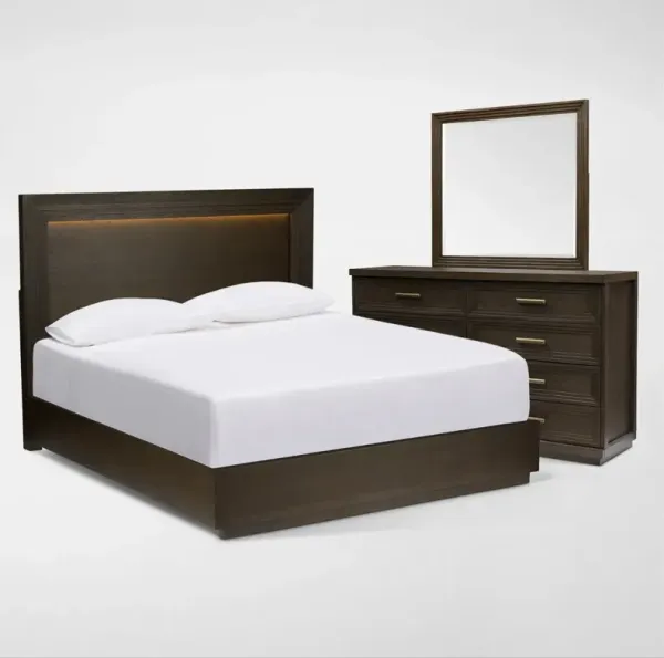 Arielle 5-Piece Queen Bedroom Set with Panel Bed, Dresser and Mirror - Tobacco