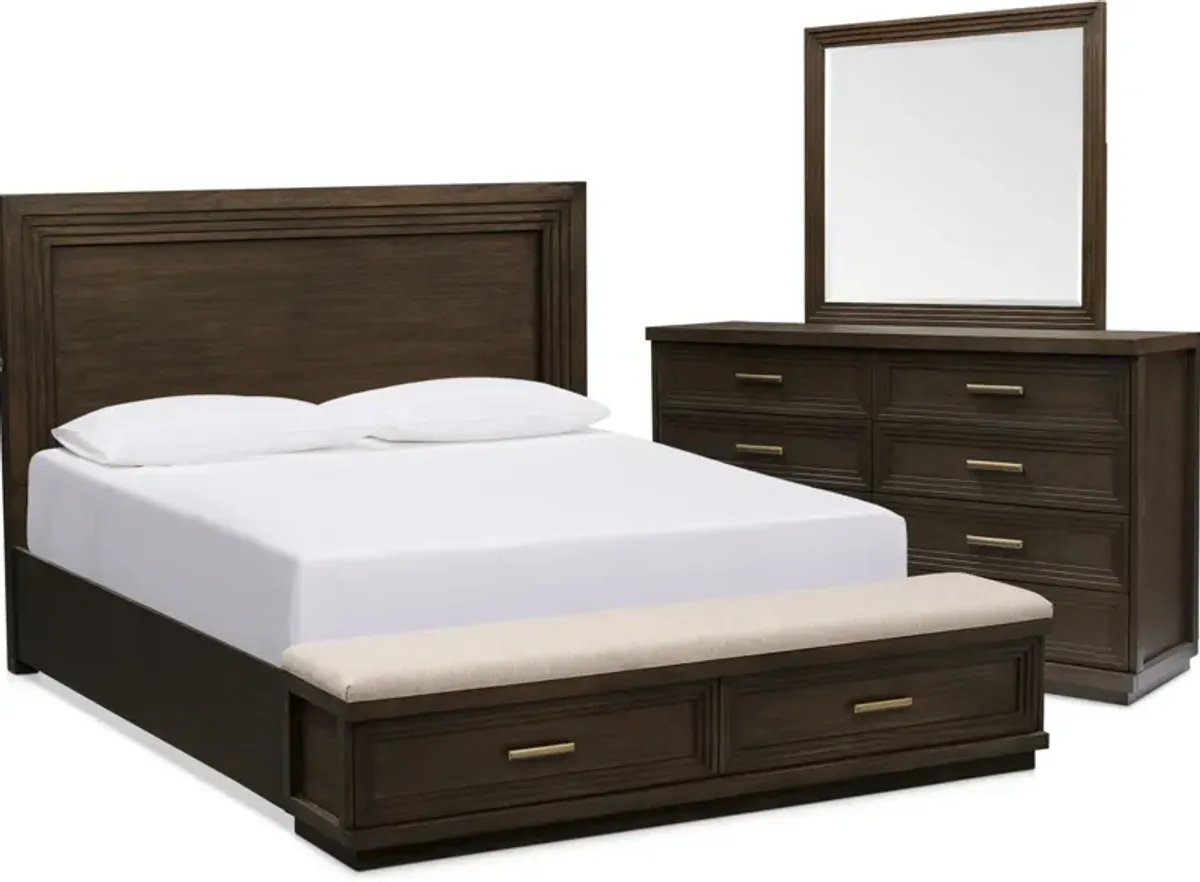 Arielle 5-Piece Queen Bedroom Set with Storage Bed, Dresser and Mirror - Tabacco