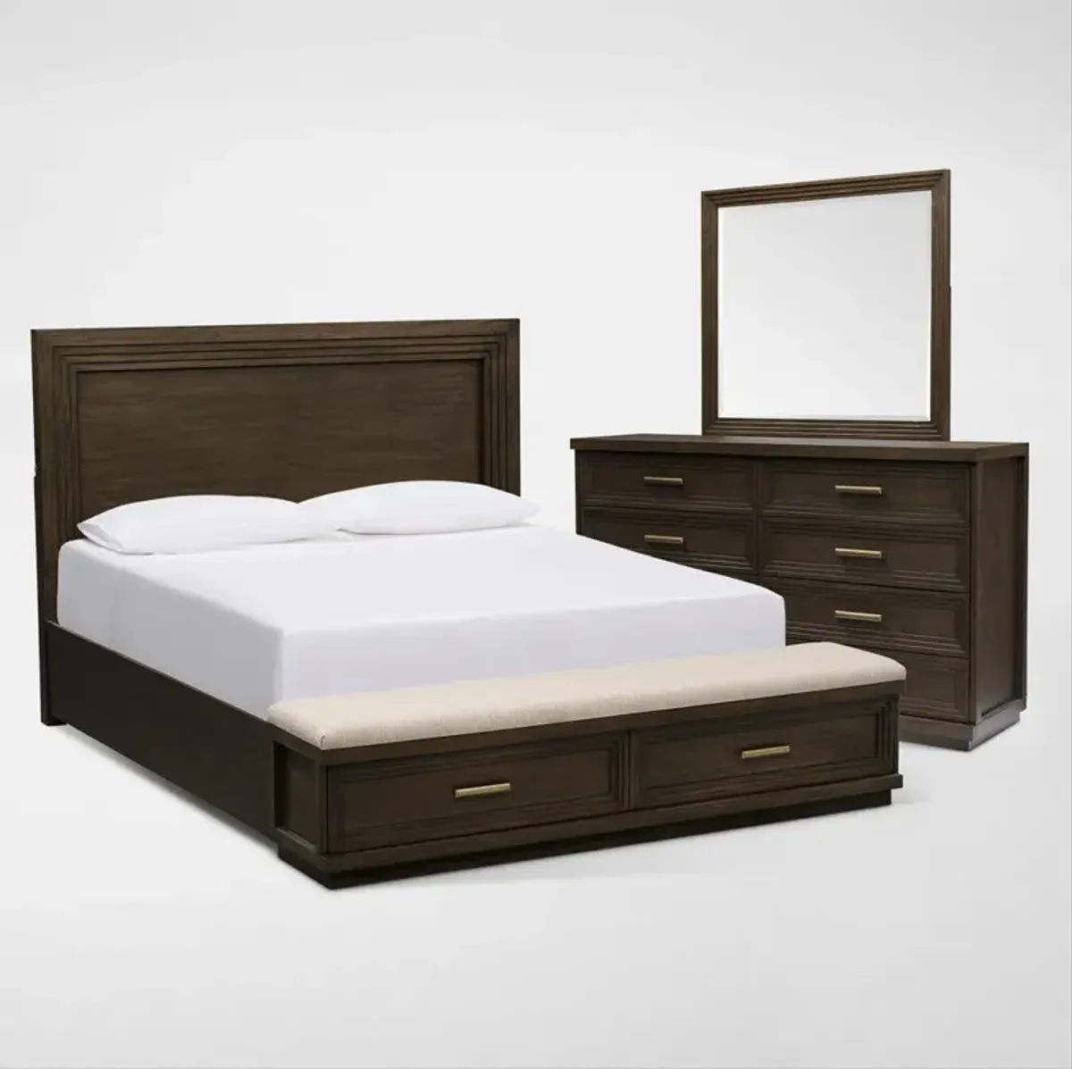 Arielle 5-Piece King Bedroom Set with Storage Bed, Dresser and Mirror - Tobacco