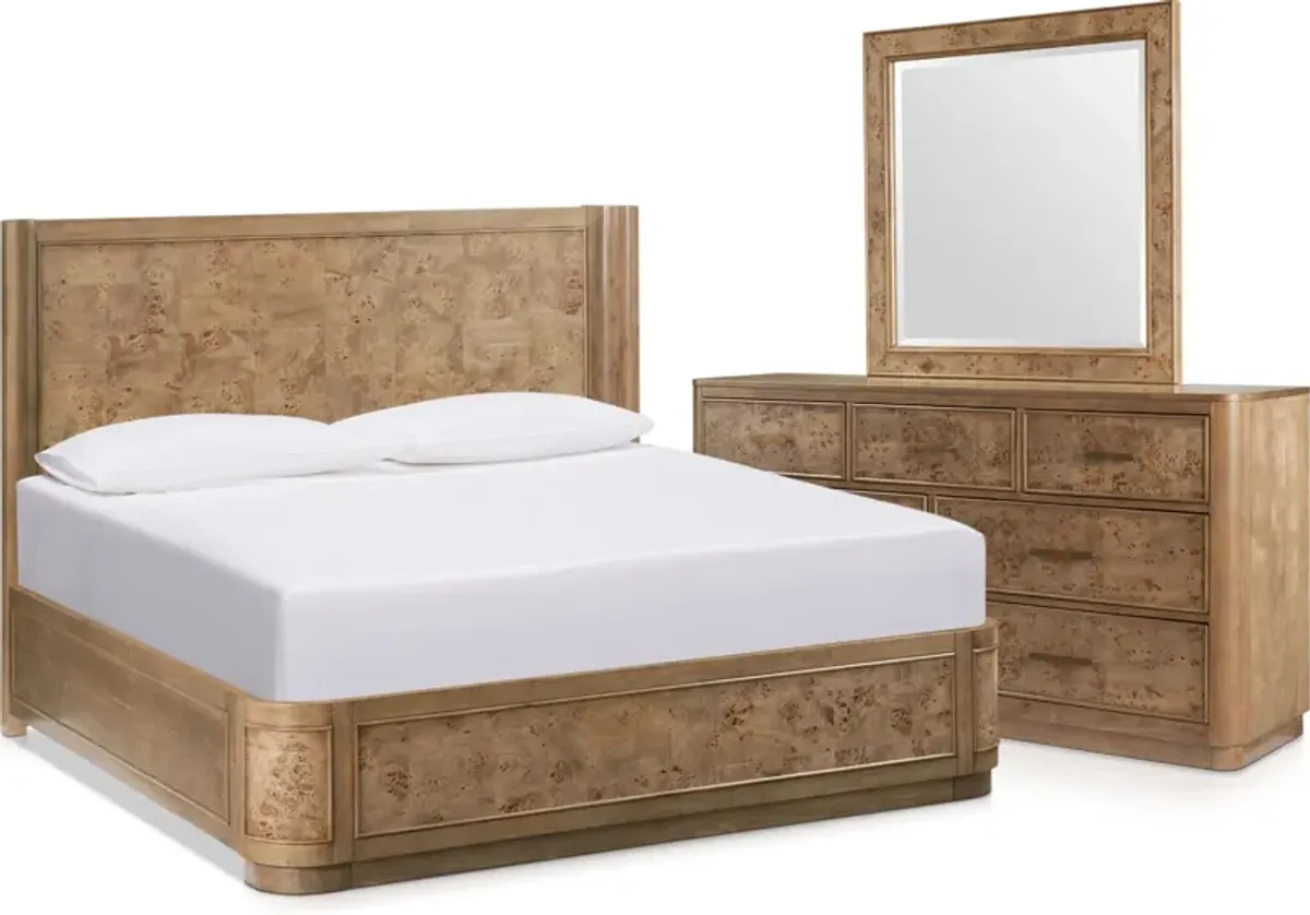 Milan 5-Piece King Panel Bedroom Set with Dresser and Mirror - Blonde