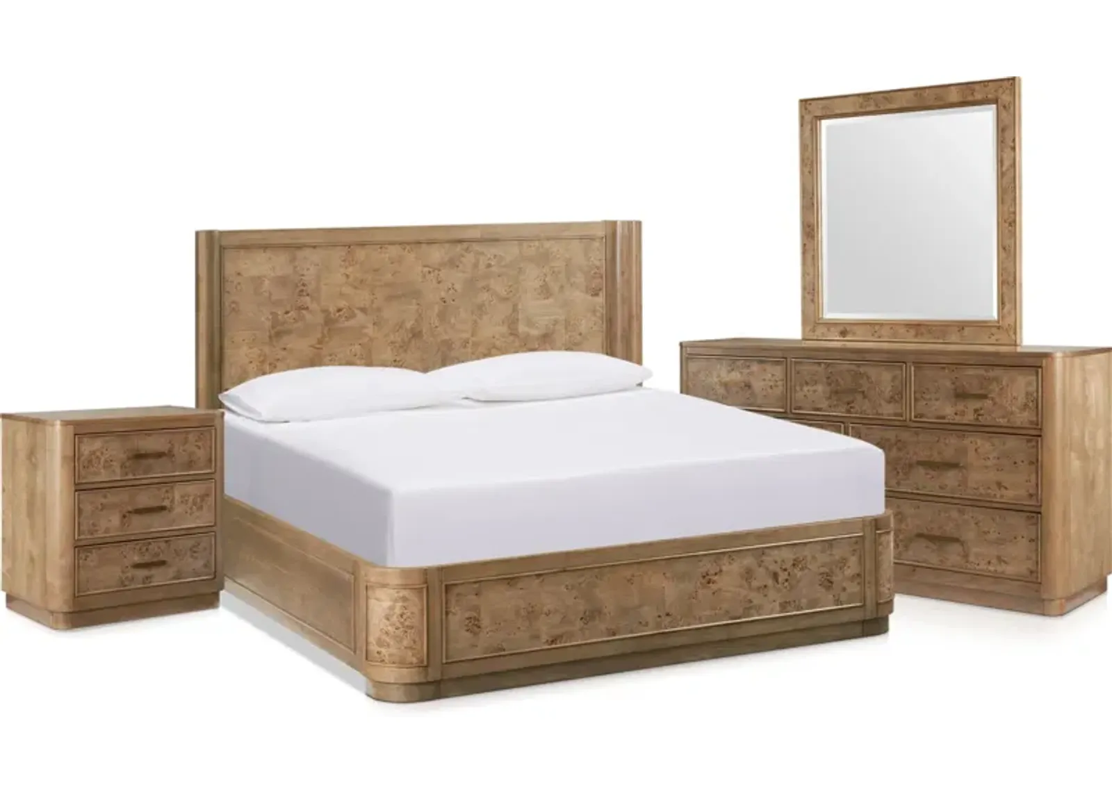 Milan 6Pc King Panel Bedroom Set with Dresser, Mirror & 3-Drawer Nightstand with USB Charging - Bl