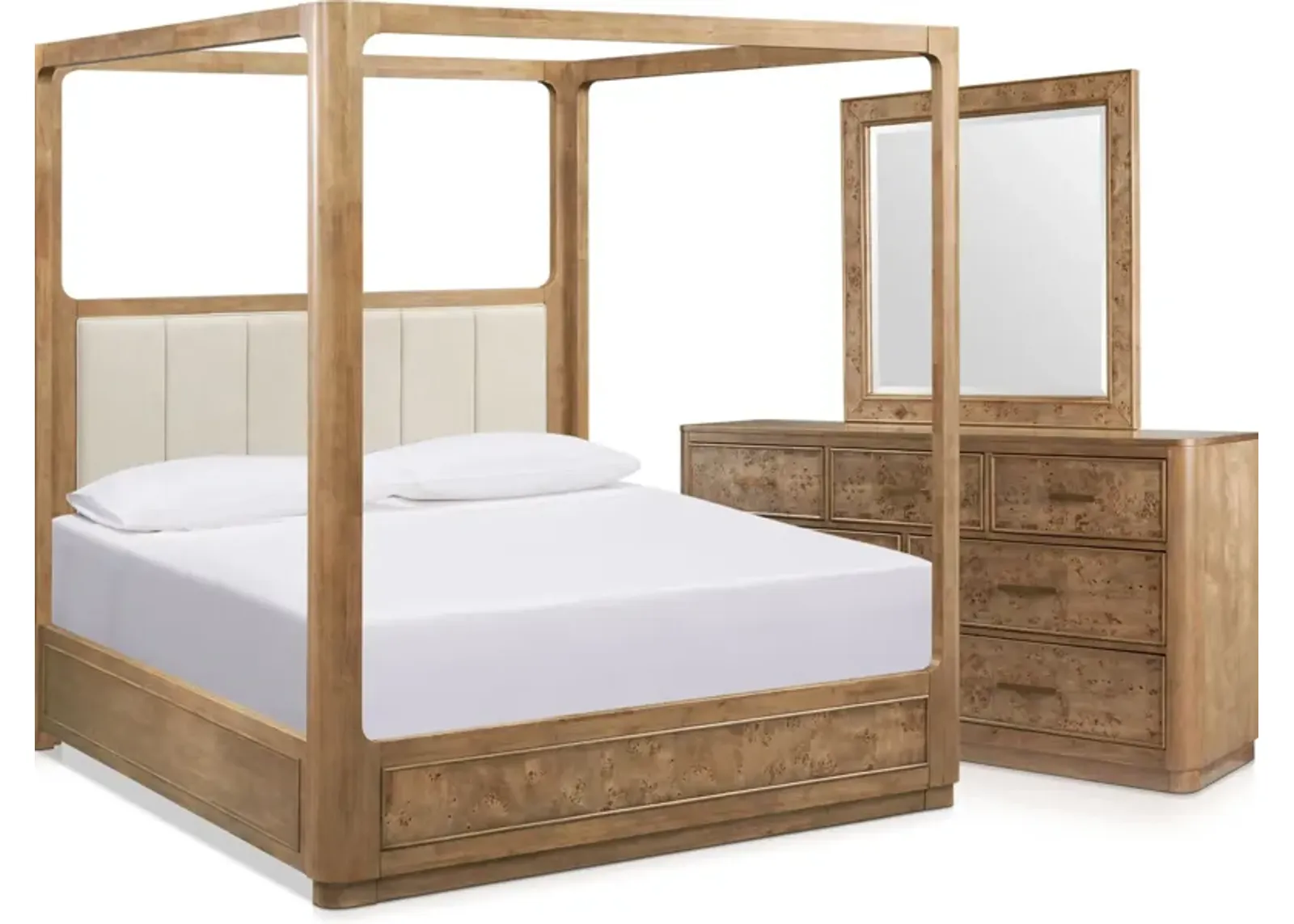 Milan 5-Piece Queen Canopy Bedroom Set with Dresser and Mirror - Blonde