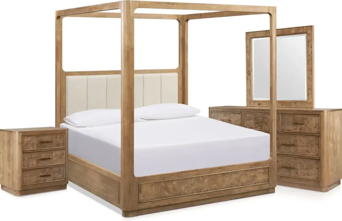 Milan 6Pc Queen Canopy Bedroom Set with Dresser, Mirror & 3-Drawer Nightstand with USB Charging - Bl