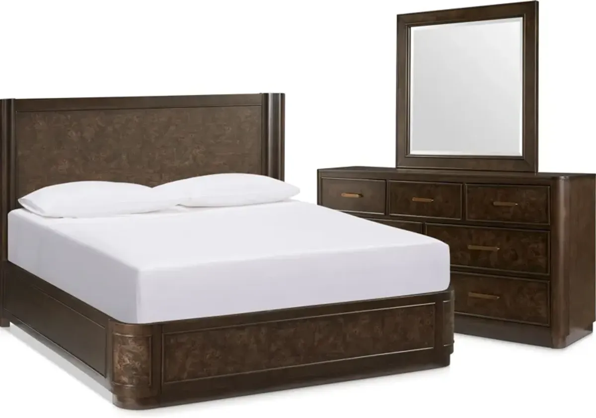 Milan 5-Piece King Panel Bedroom Set with Dresser and Mirror - Espresso