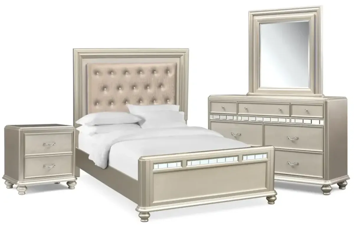 Sabrina 6-Piece Queen Bedroom Set with Nightstand, Dresser and Mirror - Platinum