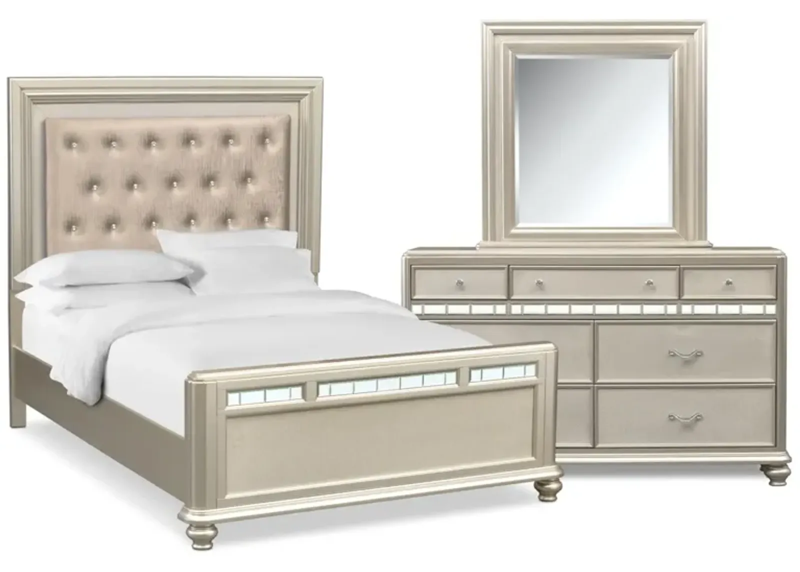 Sabrina 5-Piece King Bedroom Set with Dresser and Mirror - Platinum