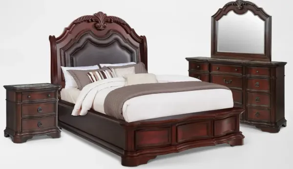 Gramercy Park 6-Piece Queen Bedroom Set with Nightstand, Dresser and Mirror - Mahogany