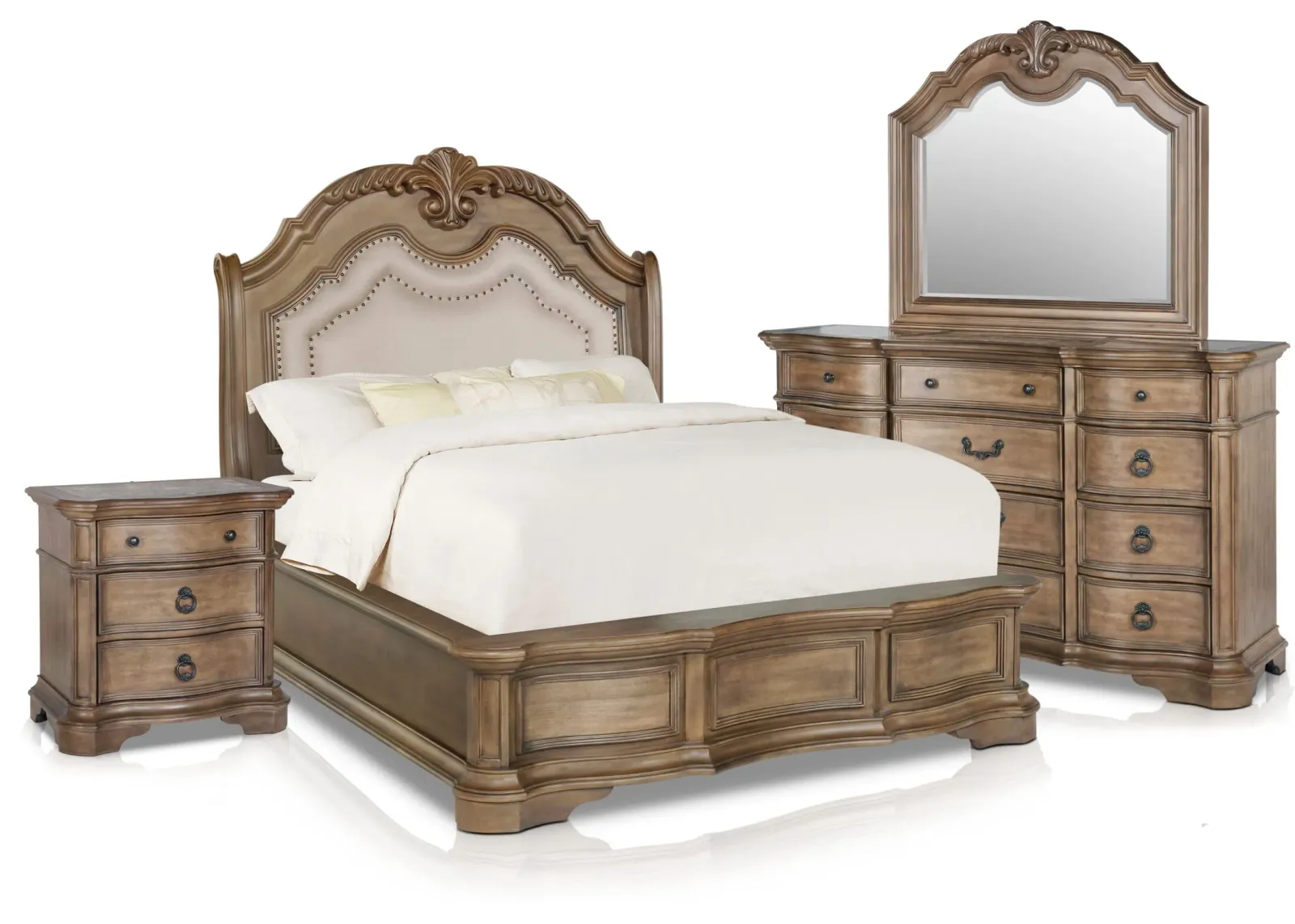 Gramercy Park 6-Piece Queen Bedroom Set with Nightstand, Dresser and Mirror - Sandstone