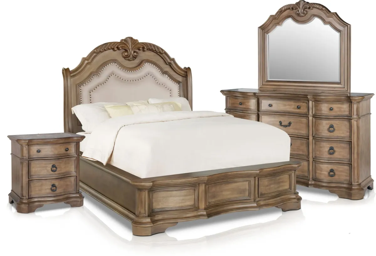 Gramercy Park 6-Piece Queen Bedroom Set with Nightstand, Dresser and Mirror - Sandstone