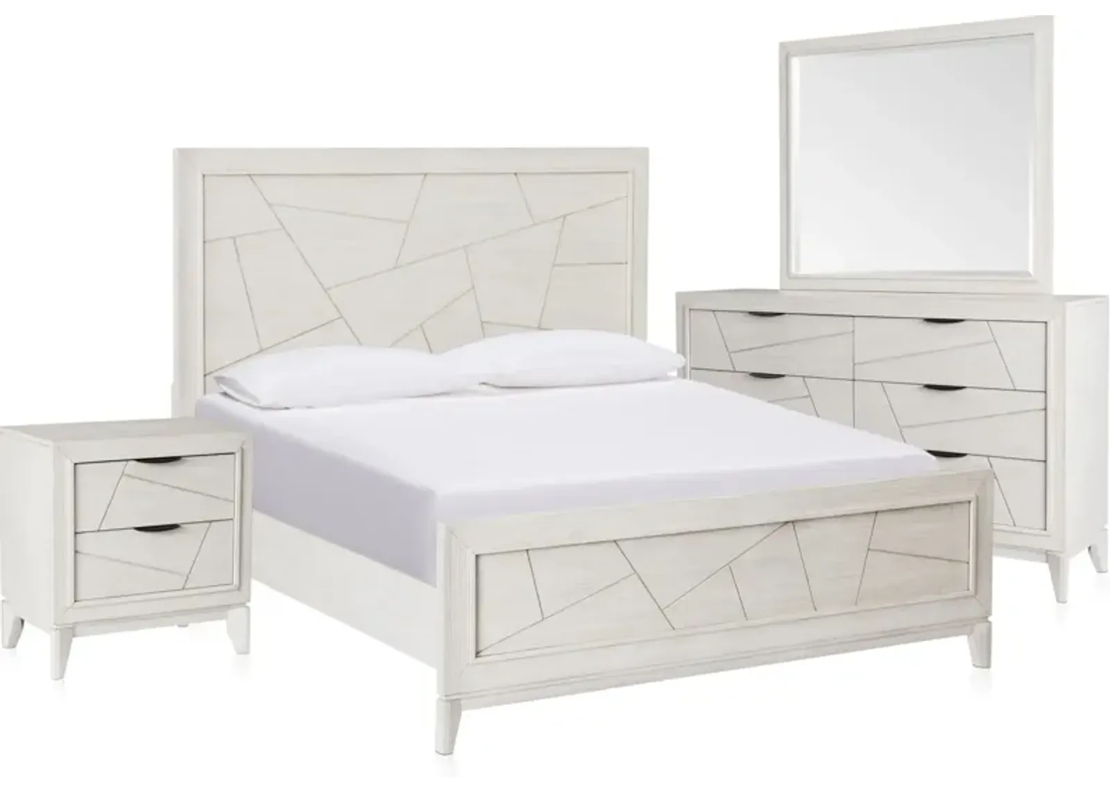 Fresno 6-Piece Queen Bedroom Set with Panel Bed, Dresser, Mirror and Nightstand with USB Charging