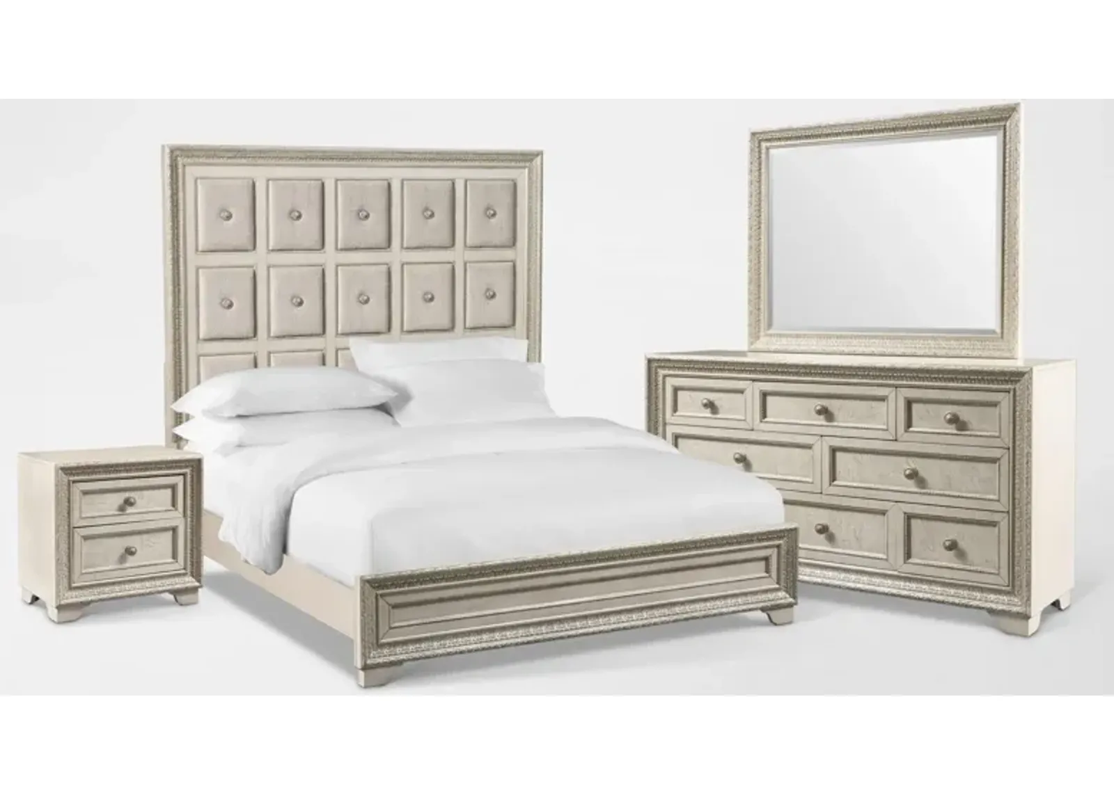 Valentina 6-Piece King Bedroom Set with Nightstand, Dresser and Mirror