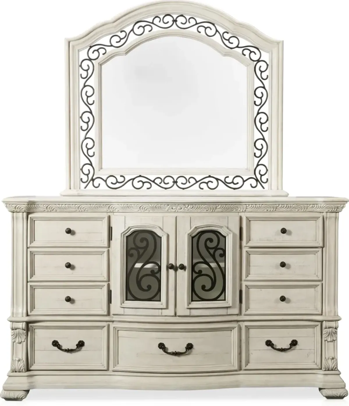 Tuscany 6-Piece Queen Sleigh Bedroom Set with Nightstand, Dresser and Mirror - Alabaster