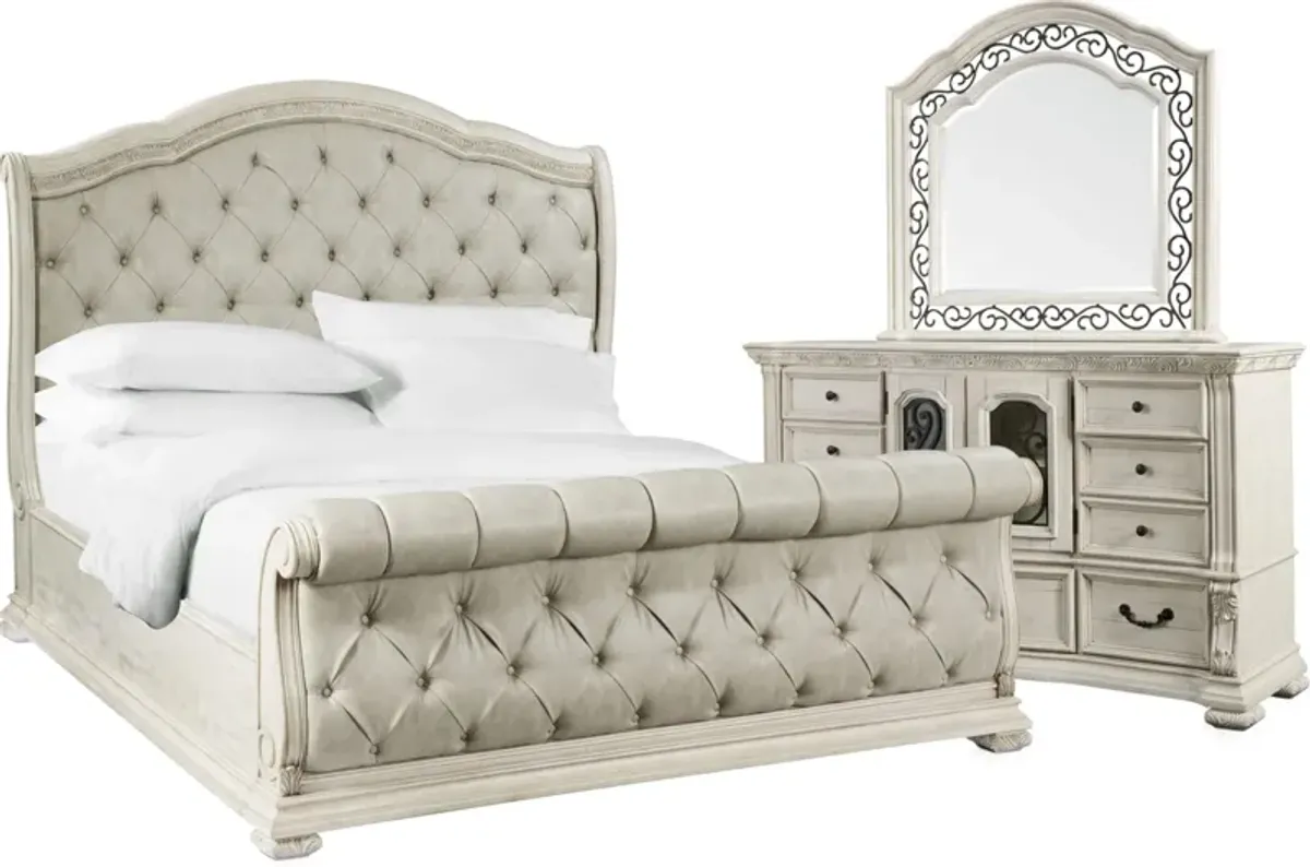 Tuscany 5-Piece King Sleigh Bedroom Set with Dresser and Mirror - Alabaster