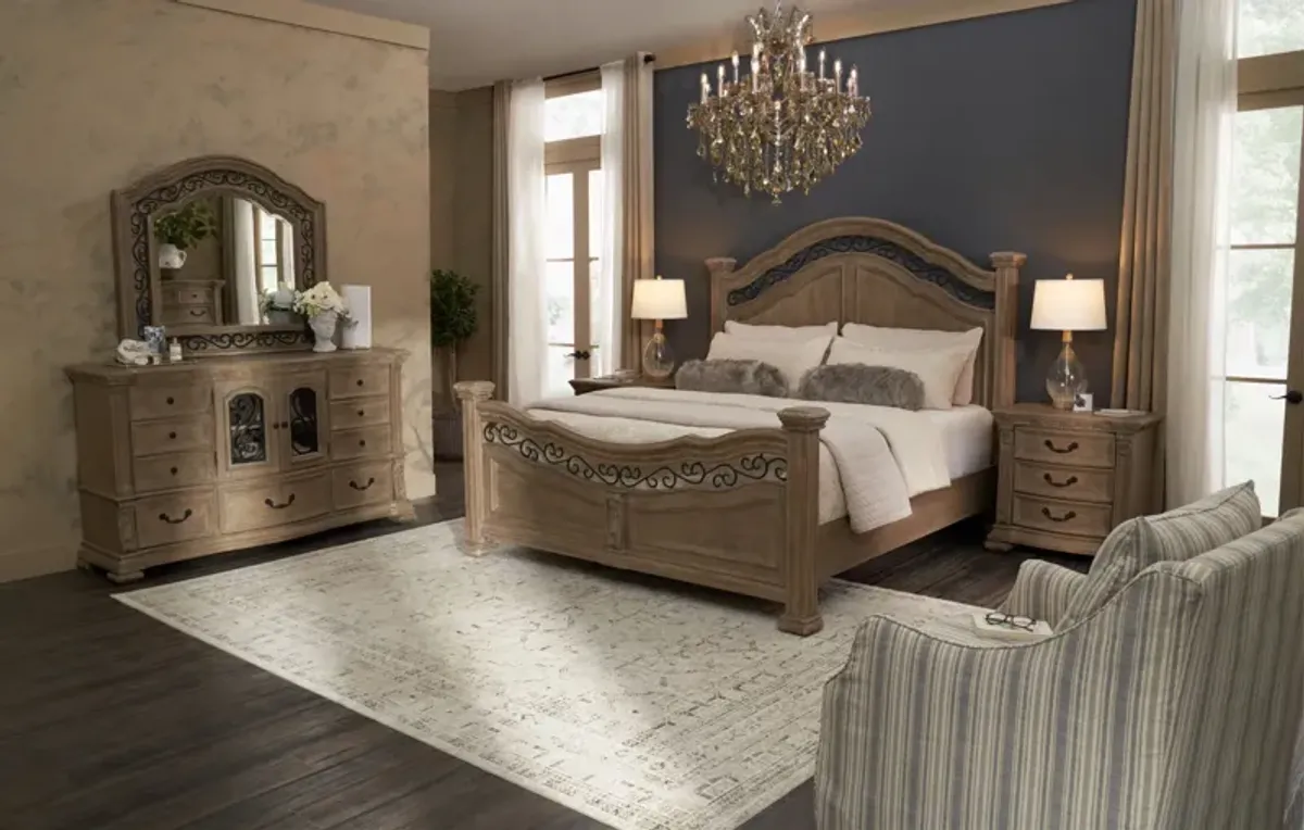 Tuscany 5-Piece Queen Panel Bedroom Set with Dresser and Mirror - Taupe