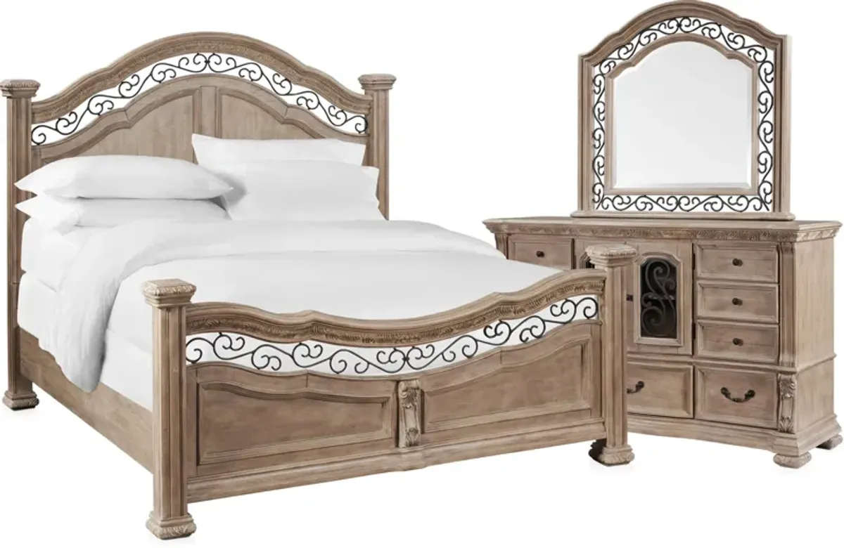 Tuscany 5-Piece Queen Panel Bedroom Set with Dresser and Mirror - Taupe