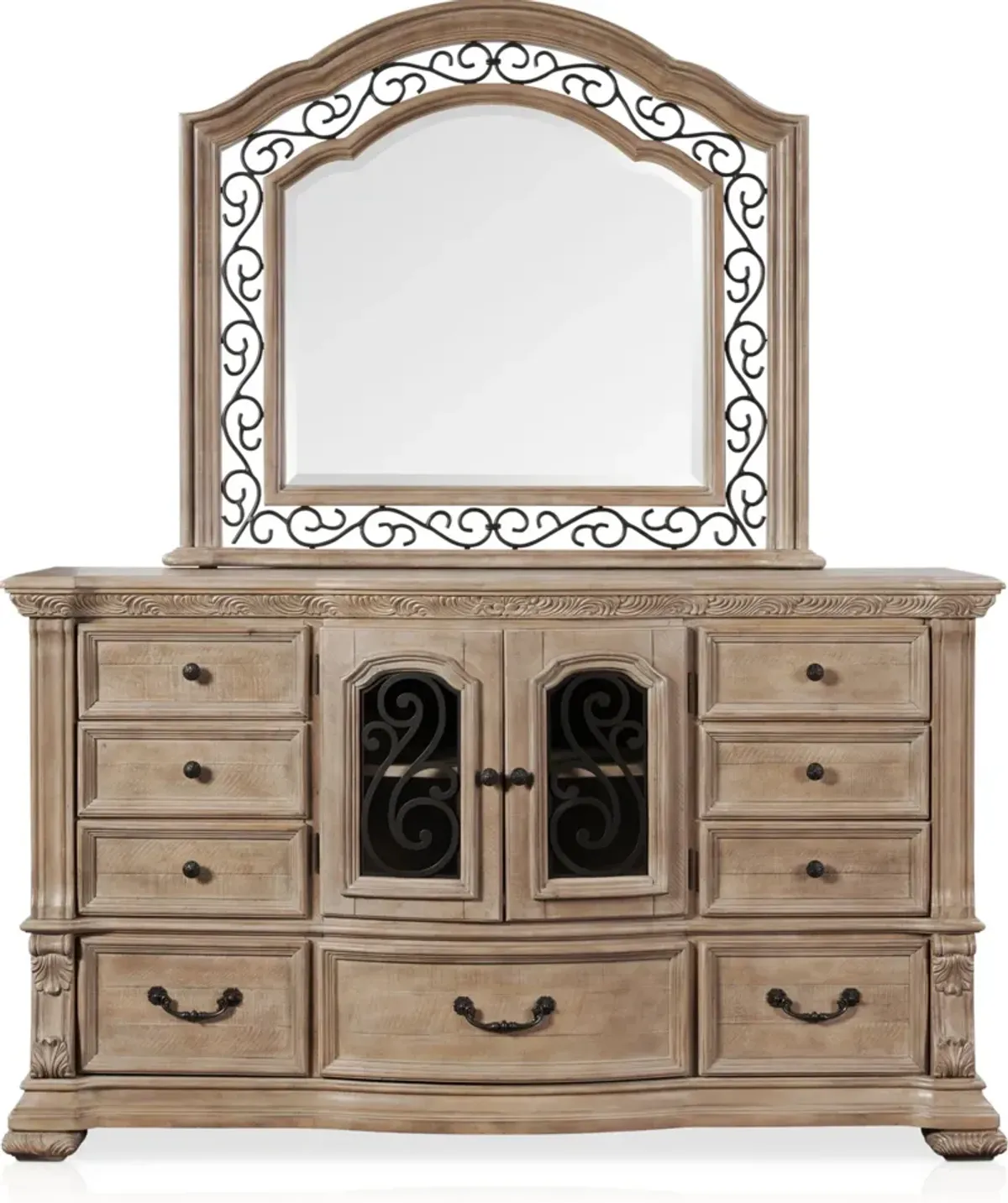 Tuscany 5-Piece King Panel Bedroom Set with Dresser and Mirror - Taupe