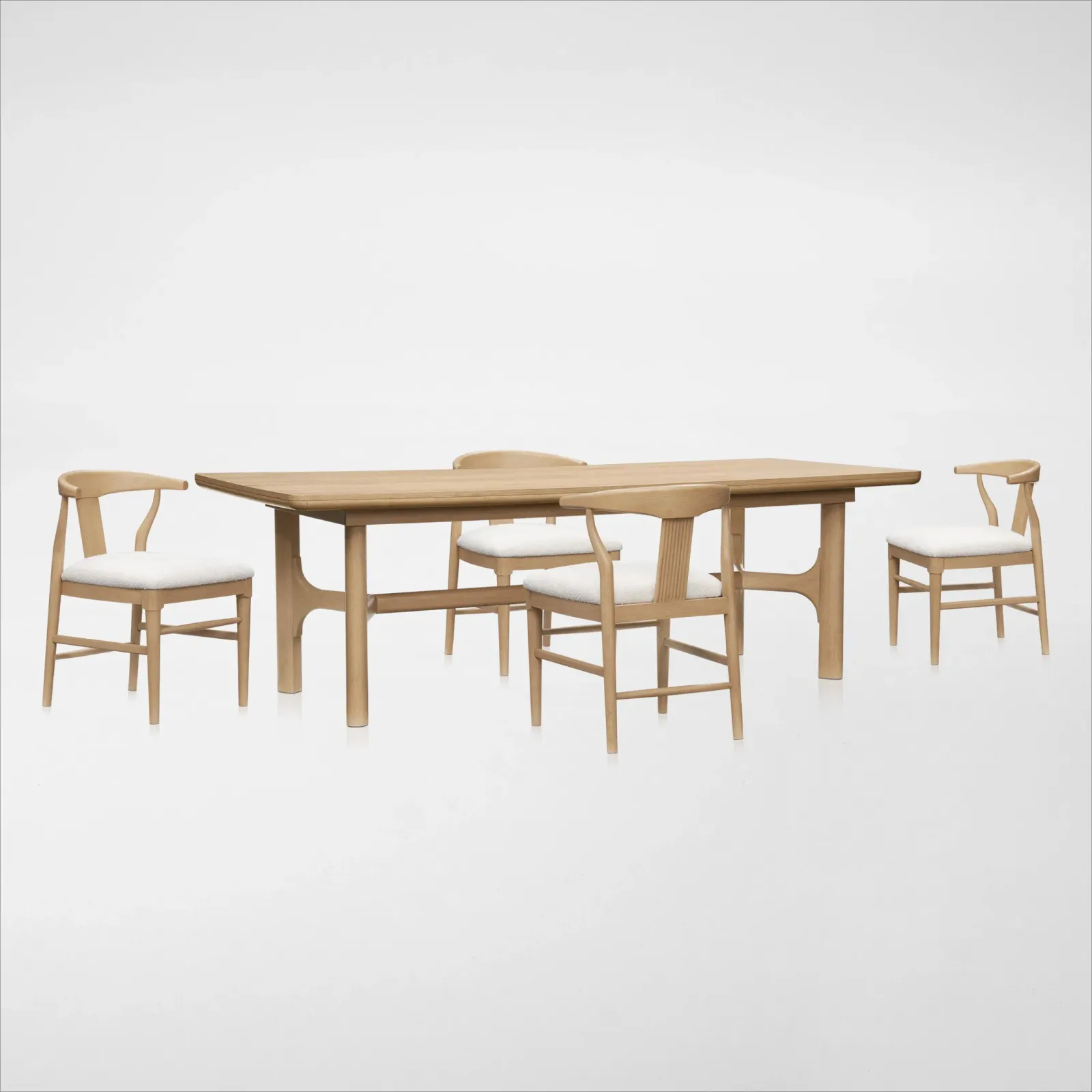 Santa Monica Rectangle Dining Table with 4 Wishbone-Back Dining Chairs - Natural