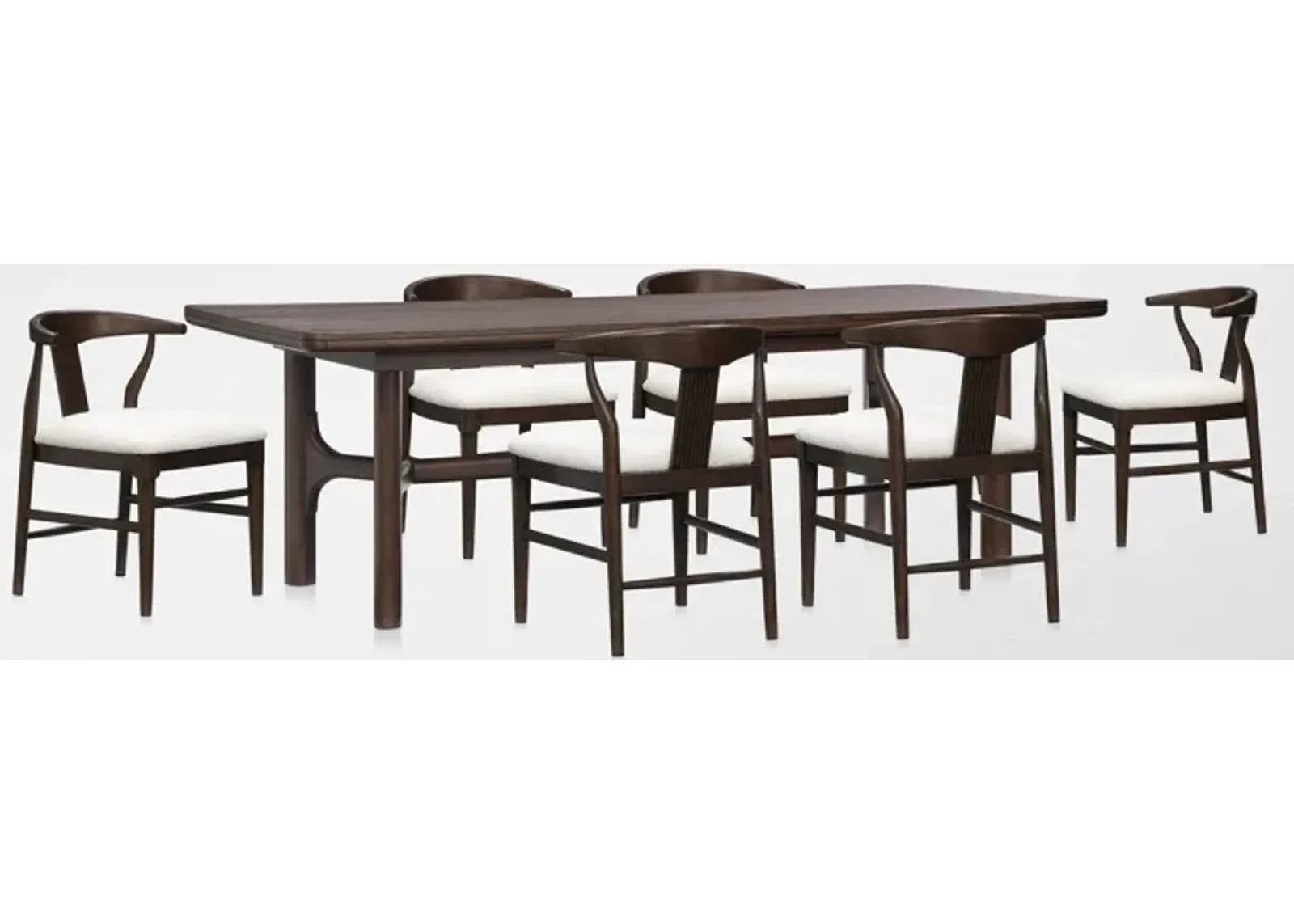 Santa Monica Rectangle Dining Table with 6 Wishbone-Back Dining Chairs - Chestnut