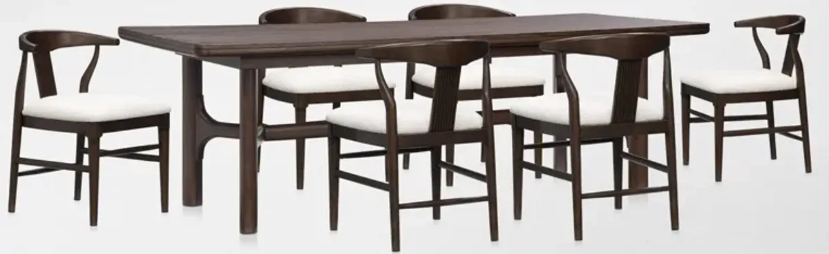 Santa Monica Rectangle Dining Table with 6 Wishbone-Back Dining Chairs - Chestnut