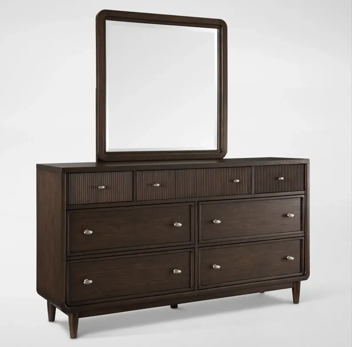 Santa Monica 5-Piece Queen Upholstered Bedroom Set with Dresser and Mirror - Chestnut