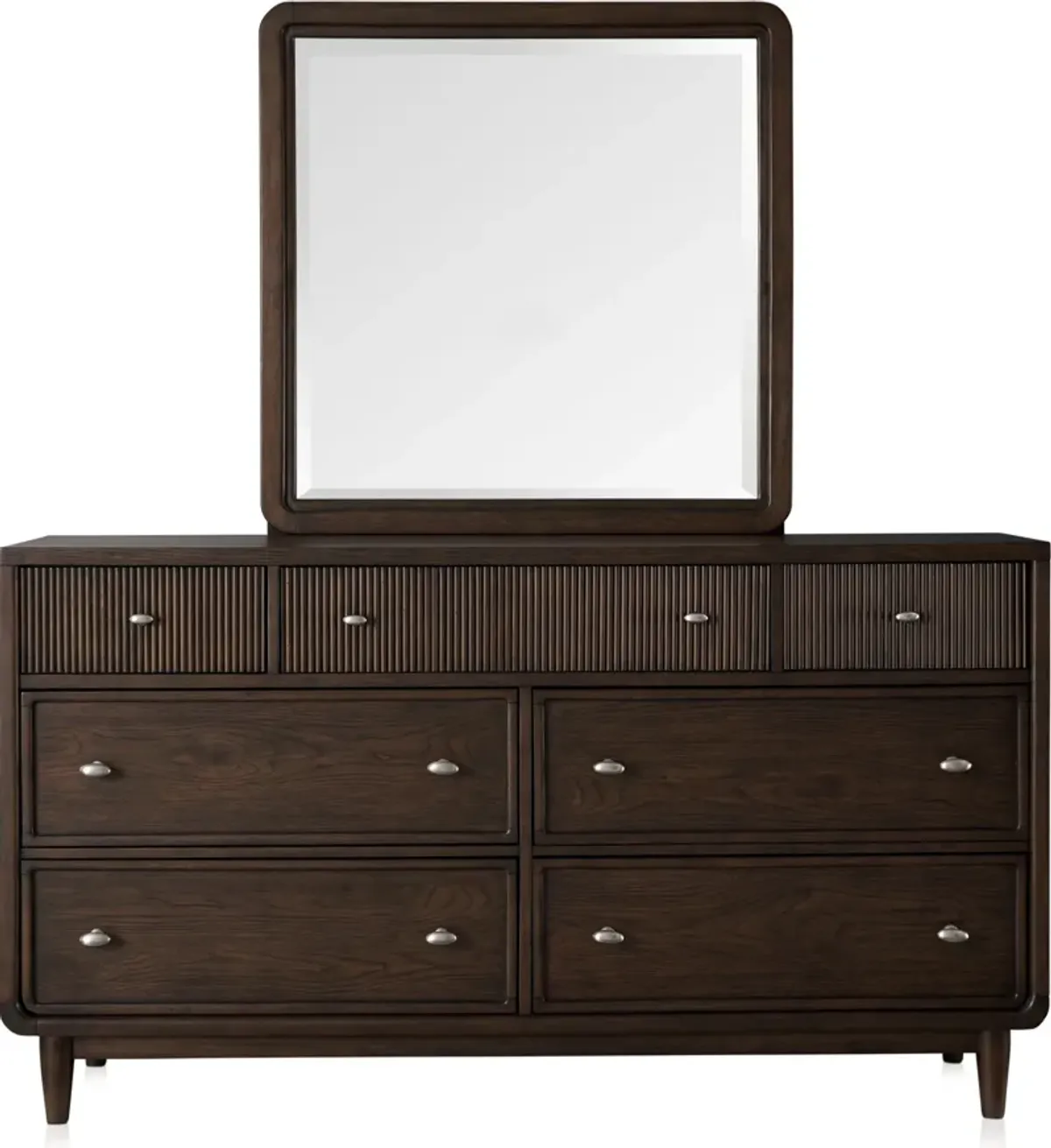 Santa Monica 5-Piece Queen Upholstered Bedroom Set with Dresser and Mirror - Chestnut