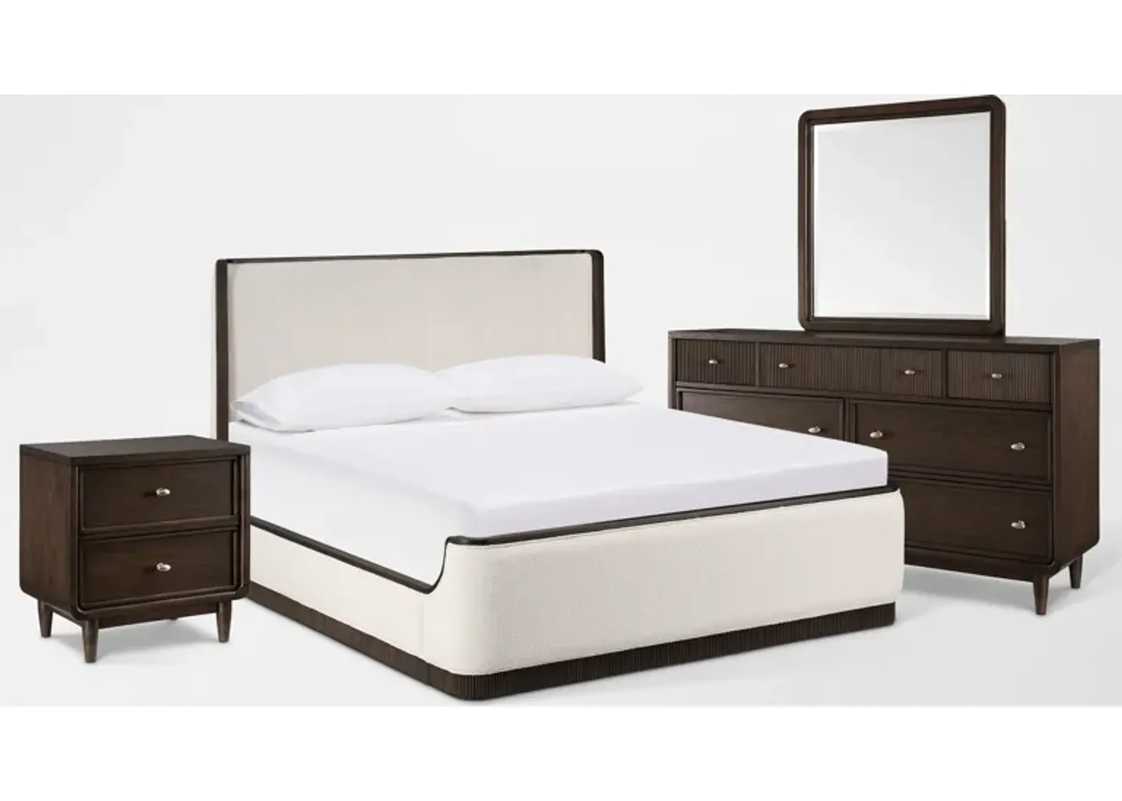 Santa Monica 6-Piece King Upholstered Bedroom Set with Dresser, Mirror & Charging Nightstand - Ch