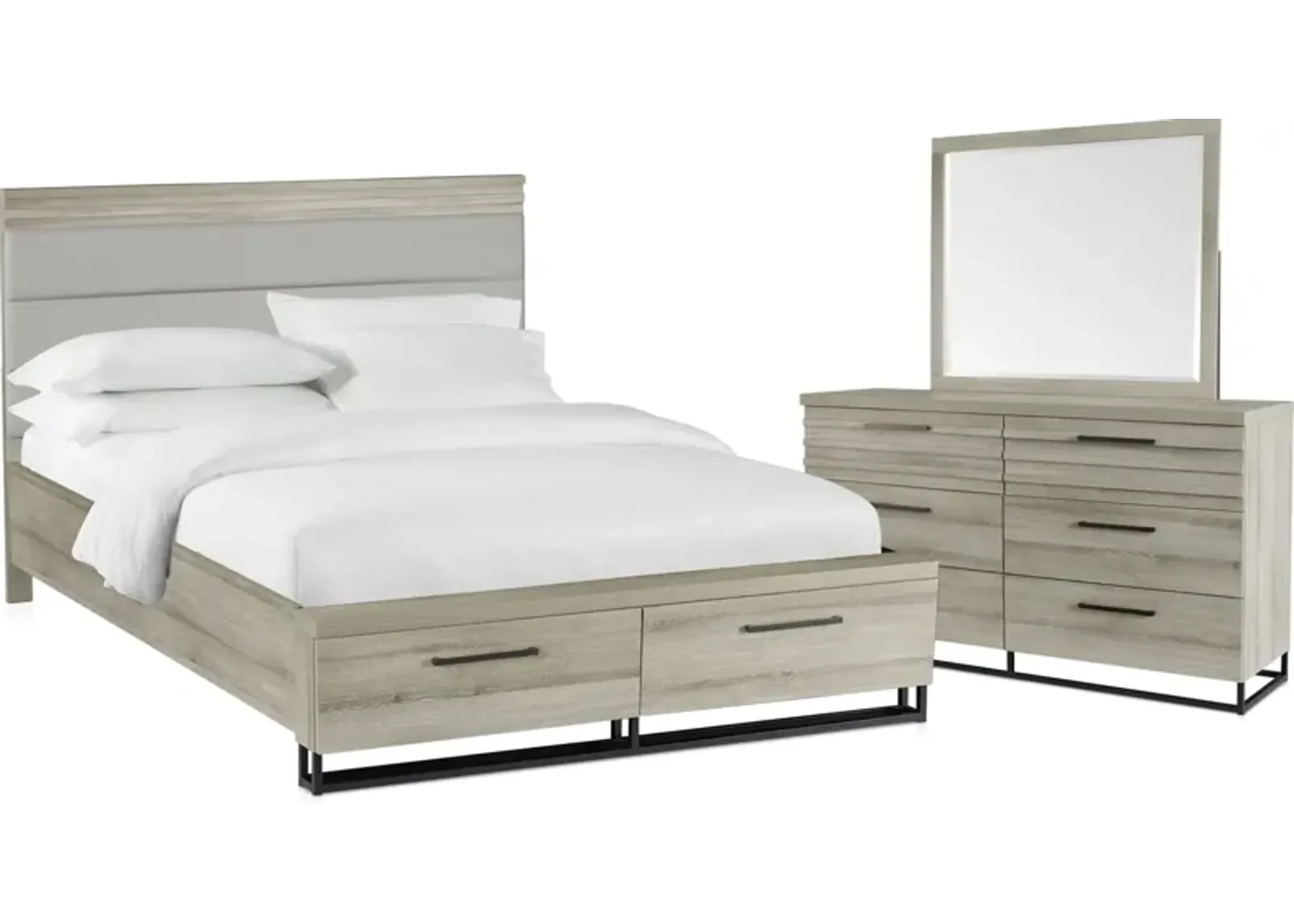 Nolan 5-Piece Queen Storage Bedroom Set with Dresser and Mirror