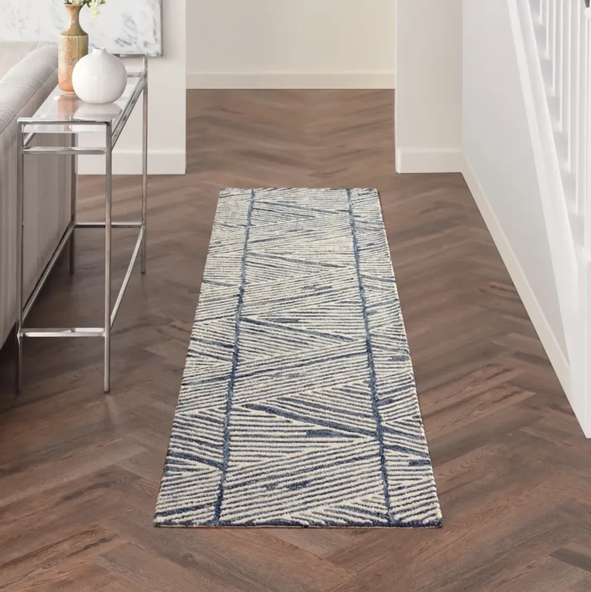 Berlin  2' x 8' Runner - White/Blue