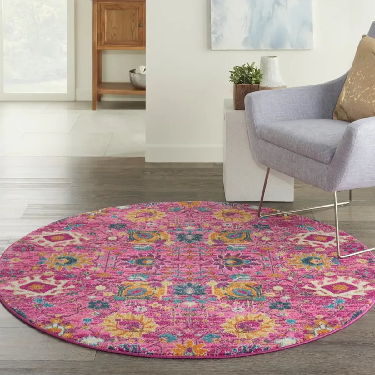 Tralee 4' Round Area Rug - Fuchsia