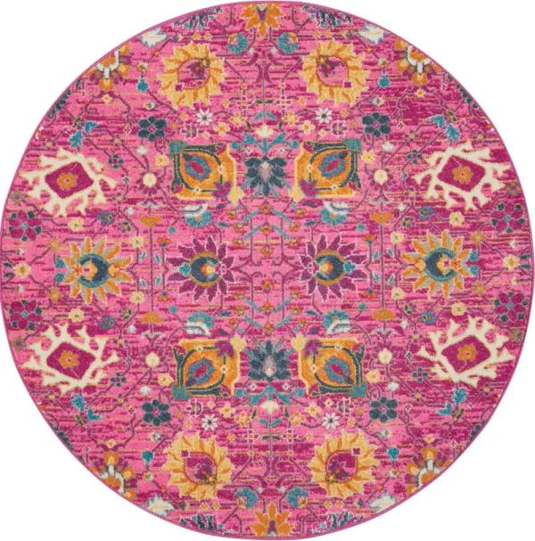 Tralee 4' Round Area Rug - Fuchsia Floral