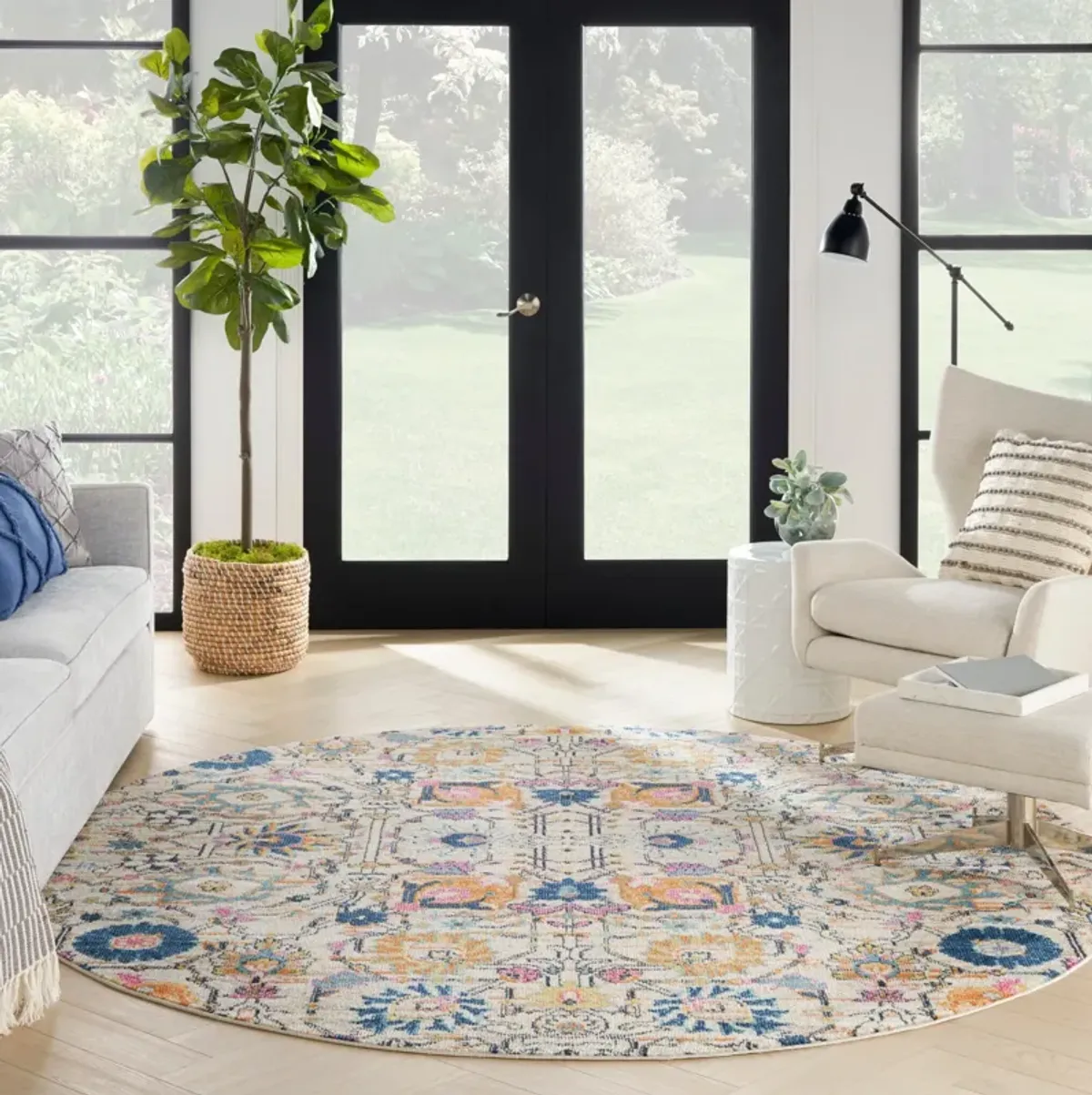 Tralee 8' Round Area Rug - Ivory Multicolor