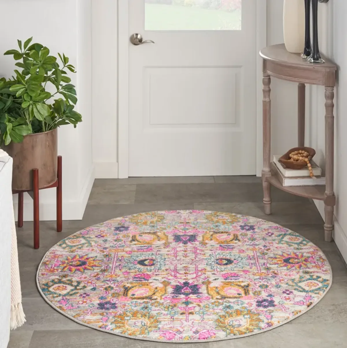 Tralee 4' Round Area Rug - Silver