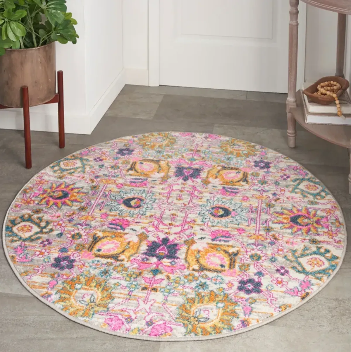 Tralee 4' Round Area Rug - Silver