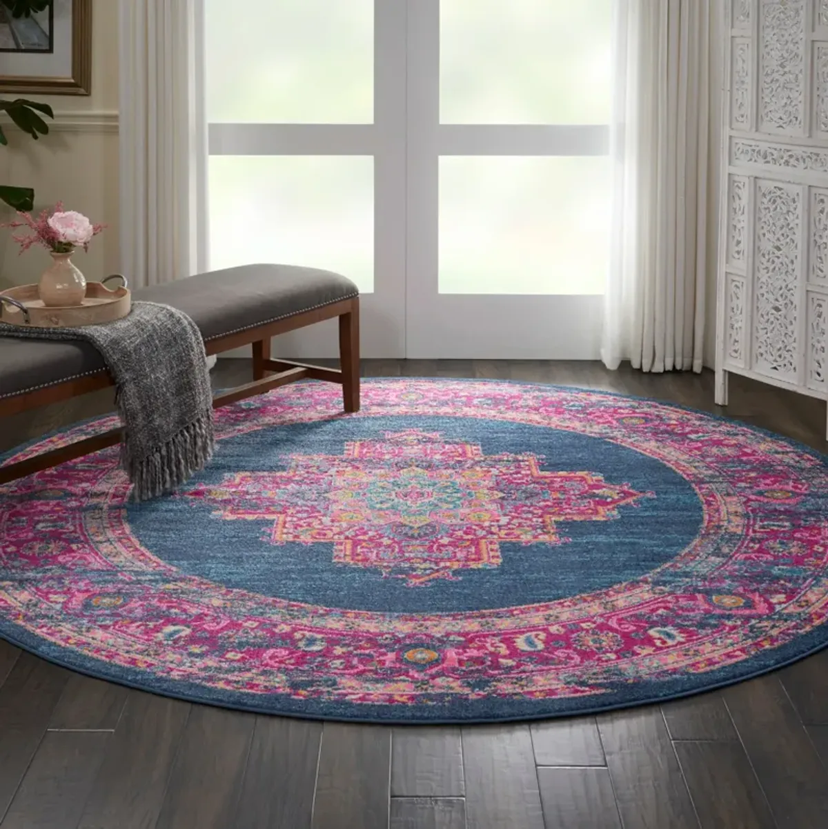 Tralee 8' Round Area Rug - Blue