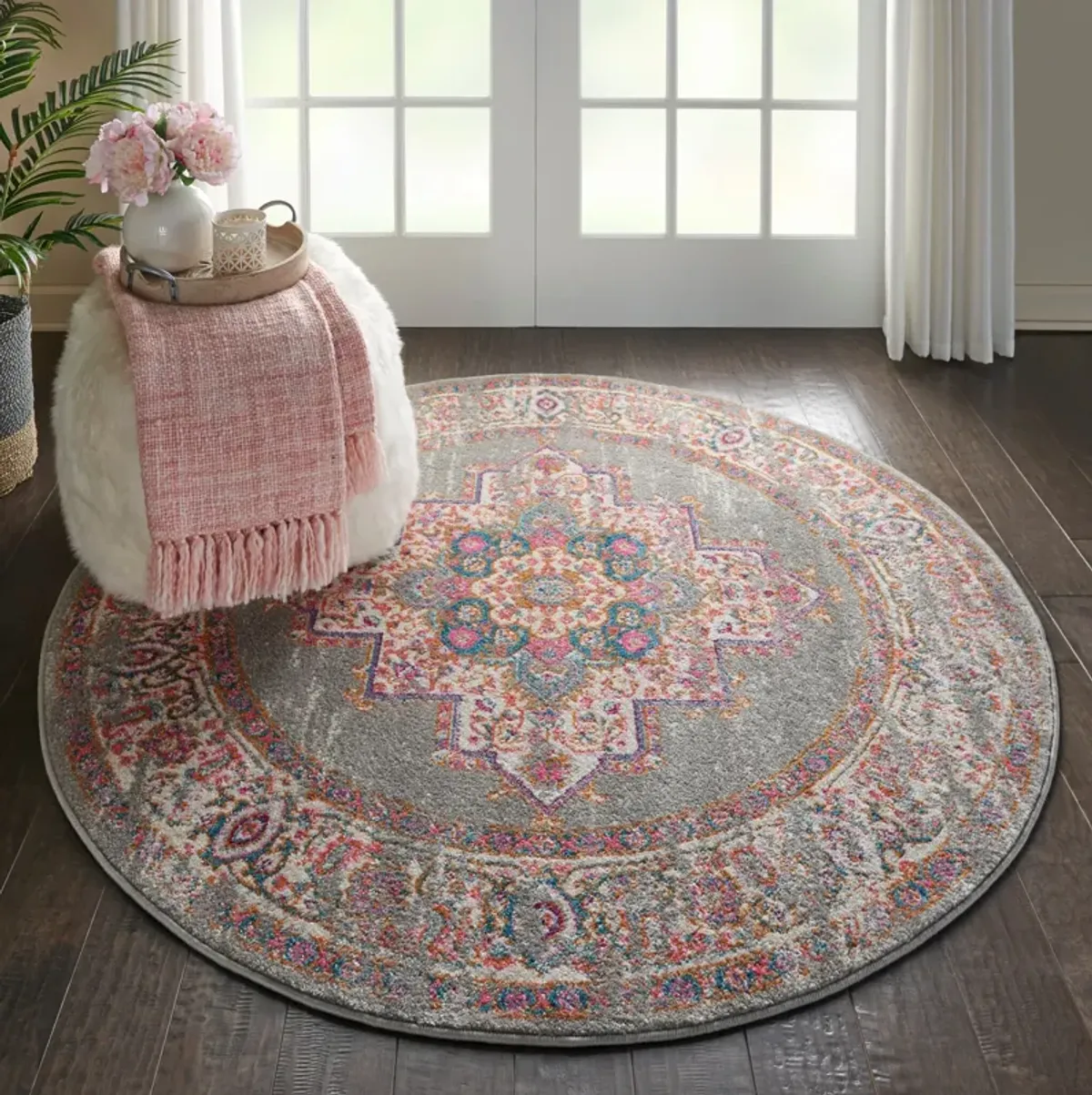 Tralee 4' Round Area Rug - Gray