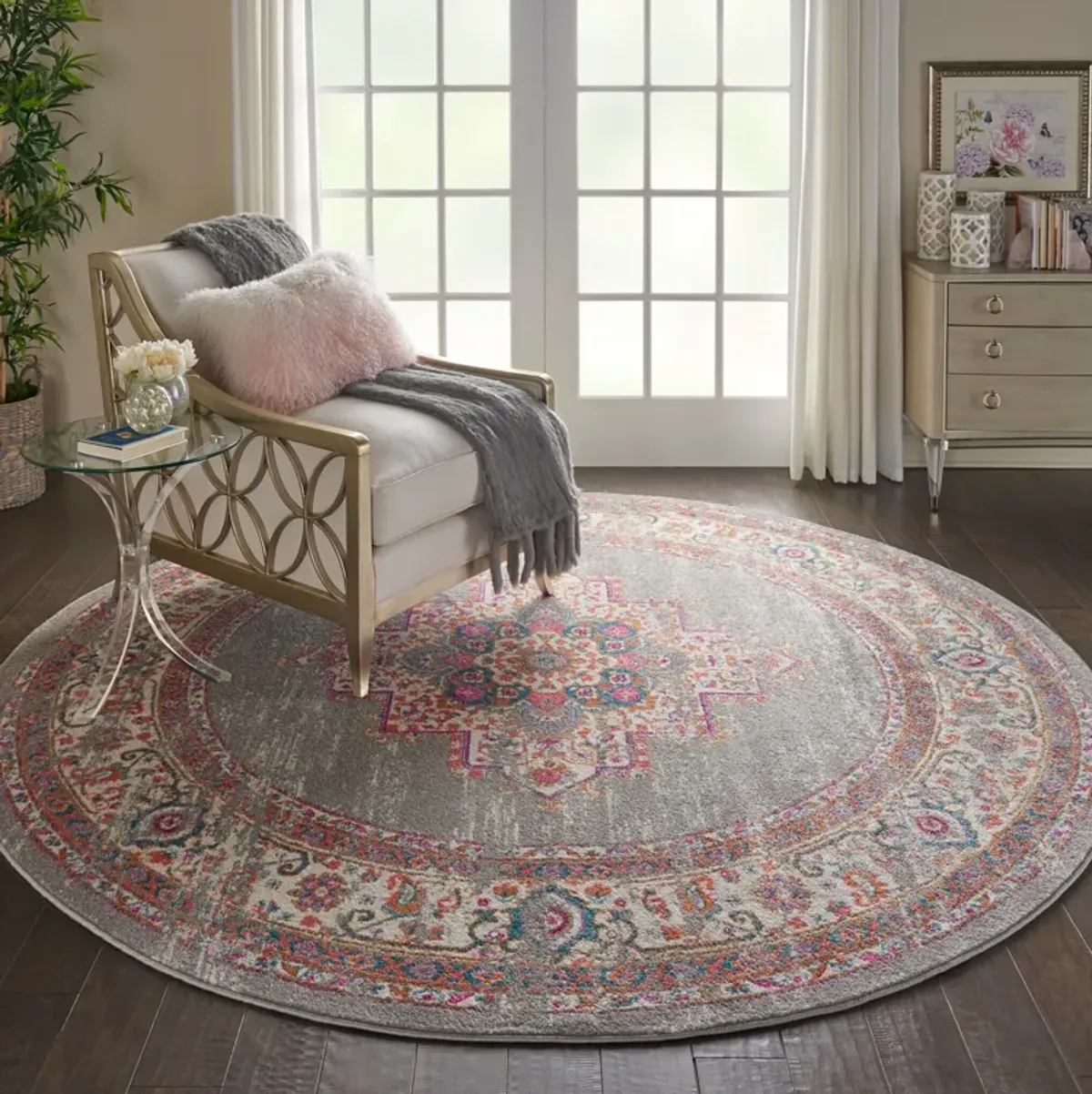 Tralee 8' Round Area Rug - Gray