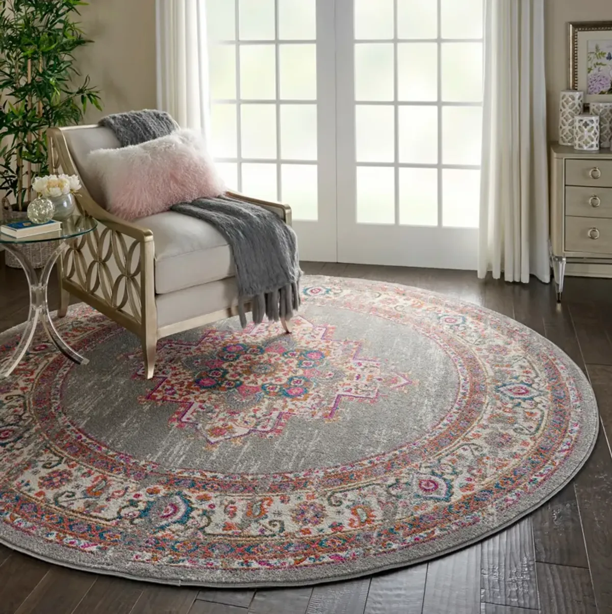 Tralee 8' Round Area Rug - Gray