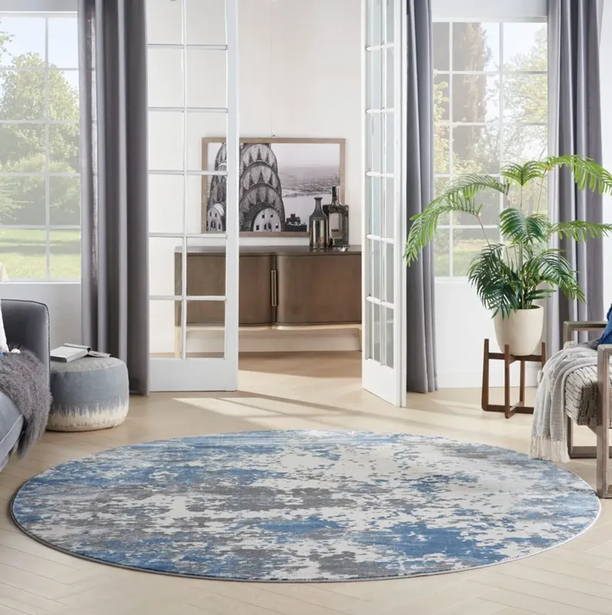 Pembrook 8' Round Area Rug - Blue/Gray