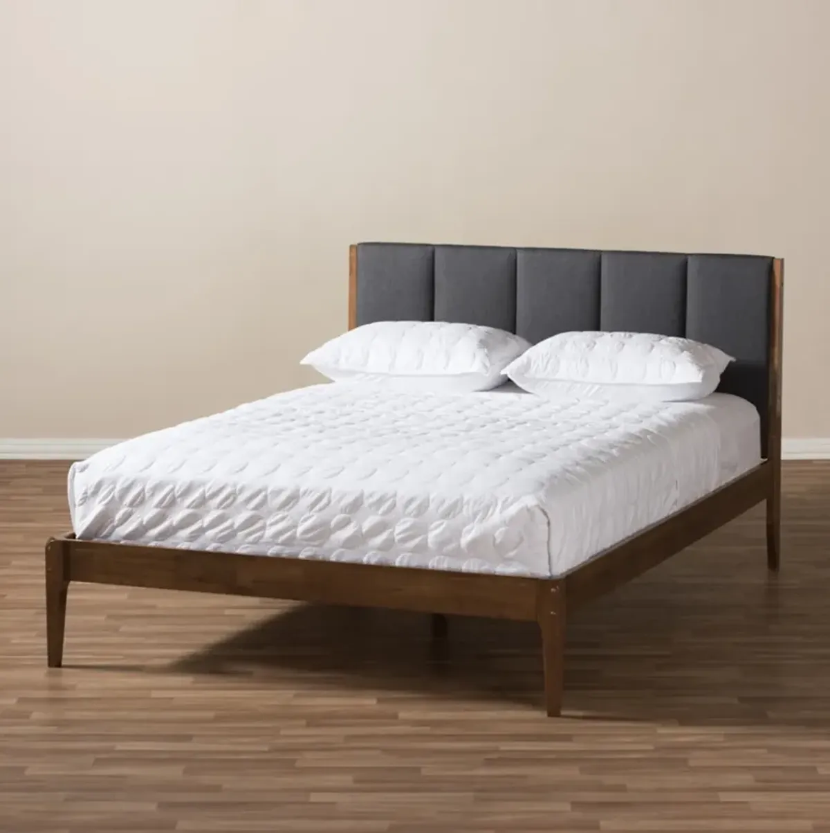 Zarina Queen Upholstered Platform Bed - Gray/Walnut Brown