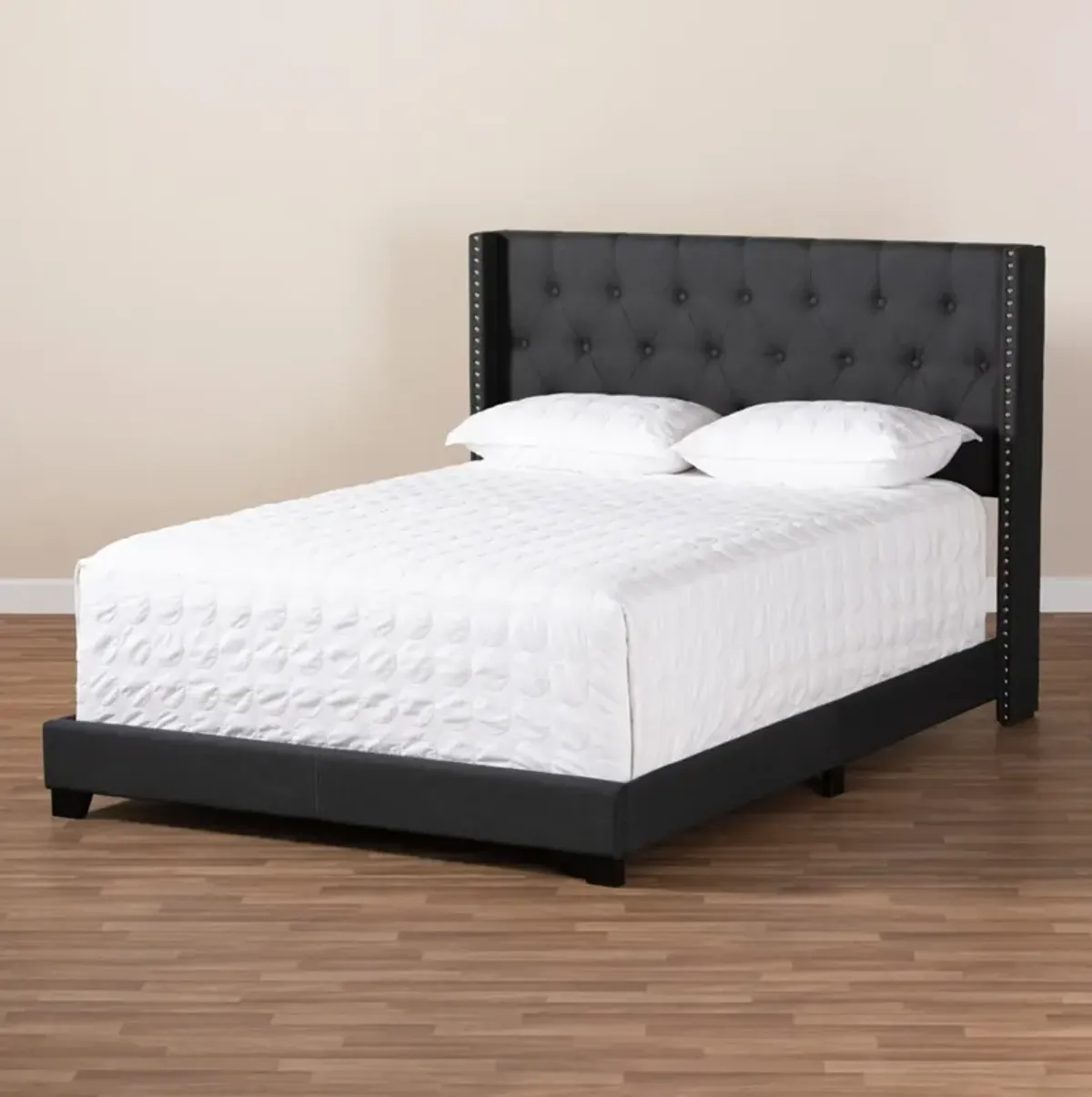 Heston Queen Upholstered Bed - Charcoal Gray