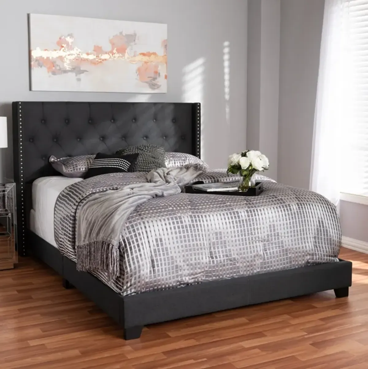 Heston Queen Upholstered Bed - Charcoal Gray