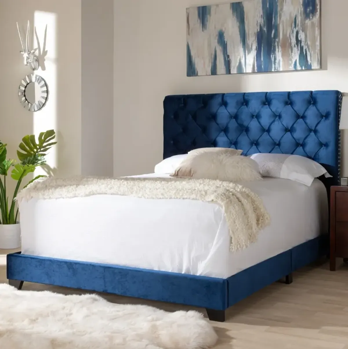 Noen Queen Upholstered Bed - Navy Blue