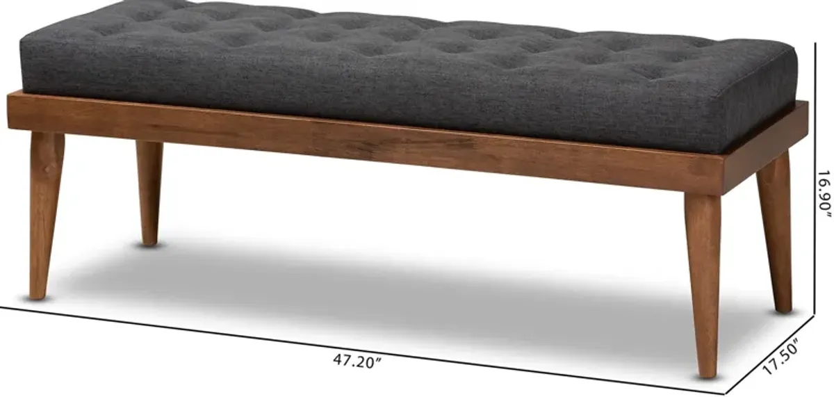 Safir Upholstered Bench - Charcoal/Walnut